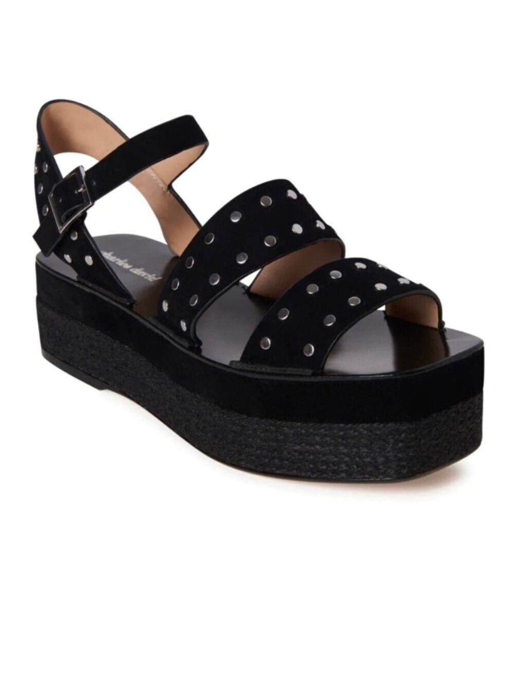 Charles David Black Suede Studded Madeira platform sandals, size 8,EUC,2"